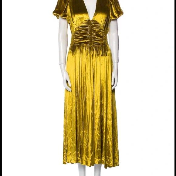 Doen | Dresses | Doen Elegant Gold Dress Short Sleeve Velvet Dress Medium |  Poshmark